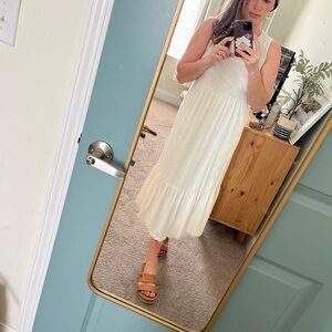 Old Navy Cream Tiered Midi Tank Dress